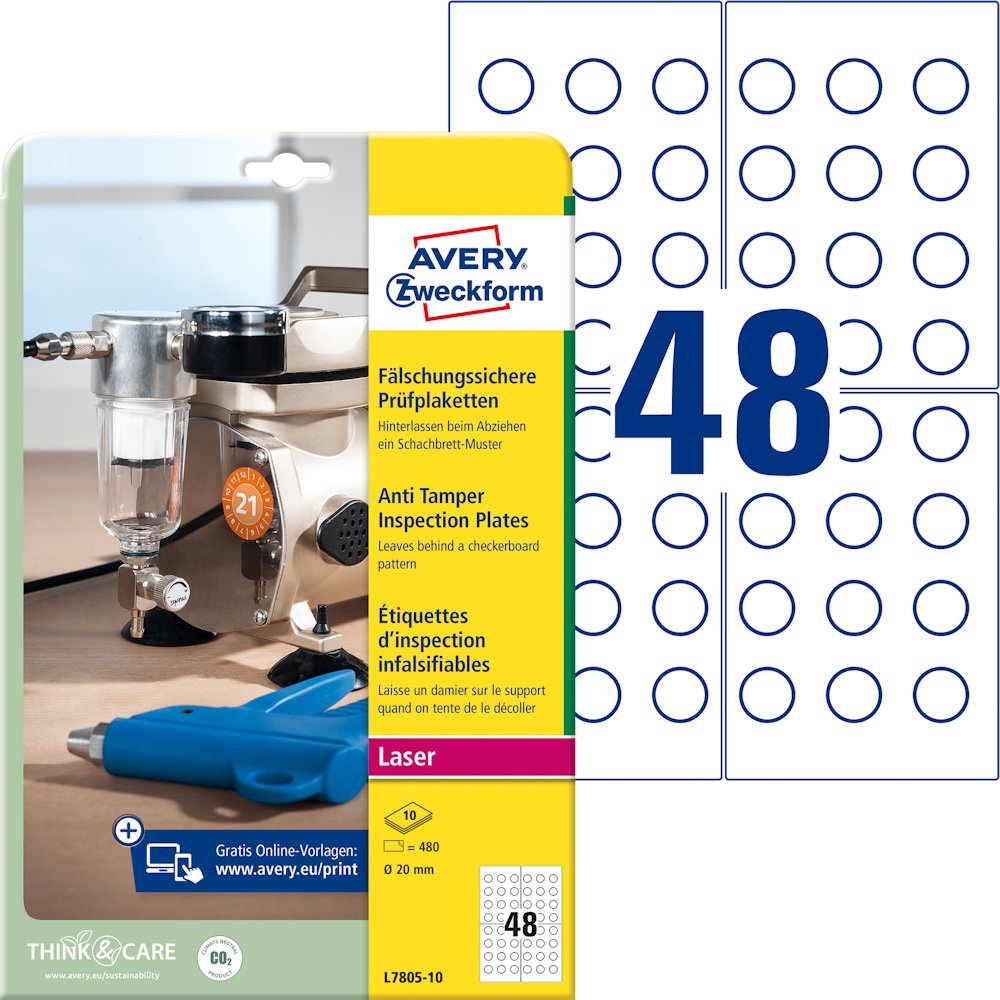 Avery Zweckform Prüfplakette Etiketten Jahr 2018 weiß 20mm 480 Stück Drucker 