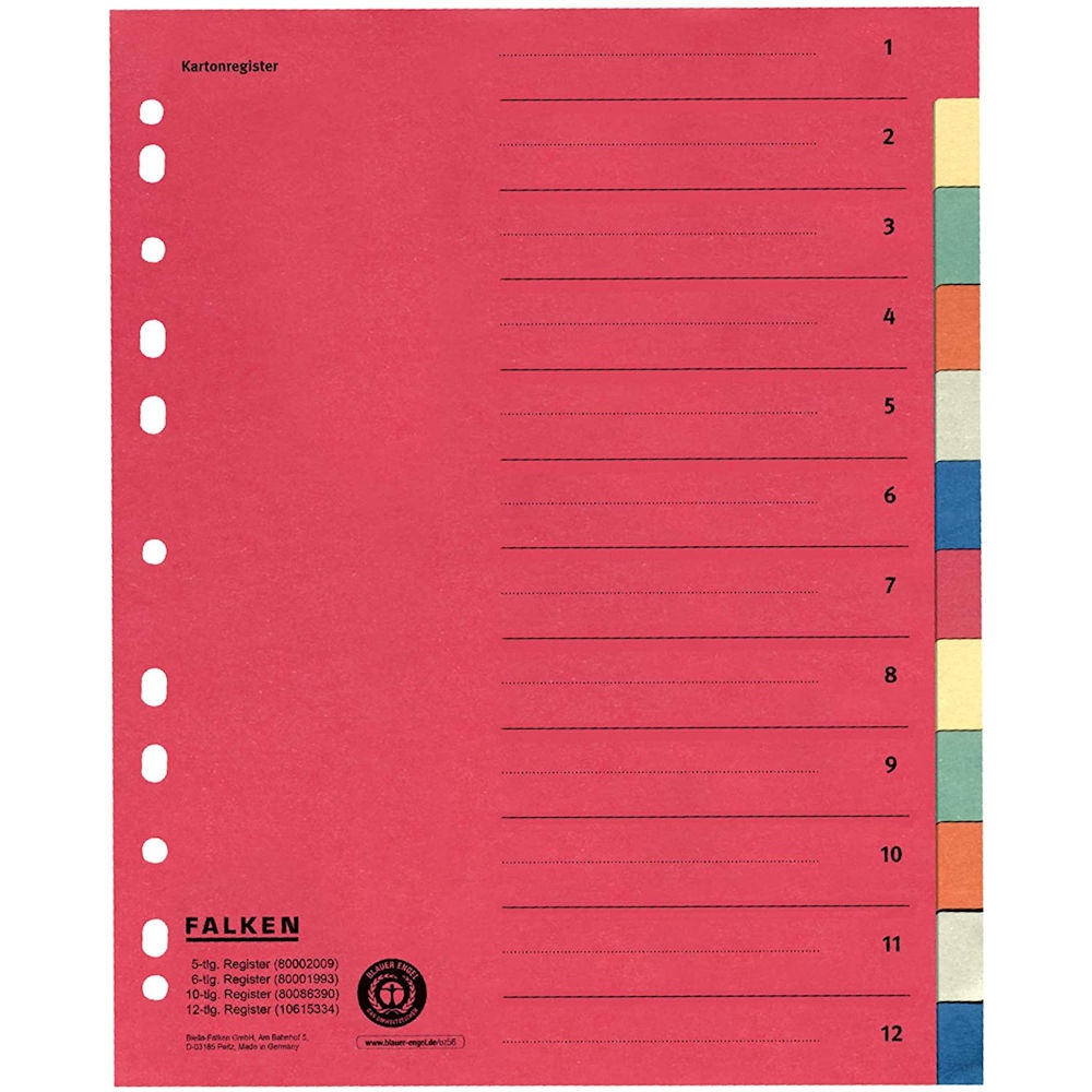 Mylar Karton-Register A4 mit 1-10 auf farbigen Taben 1-10 Ordner-Register DIN A4