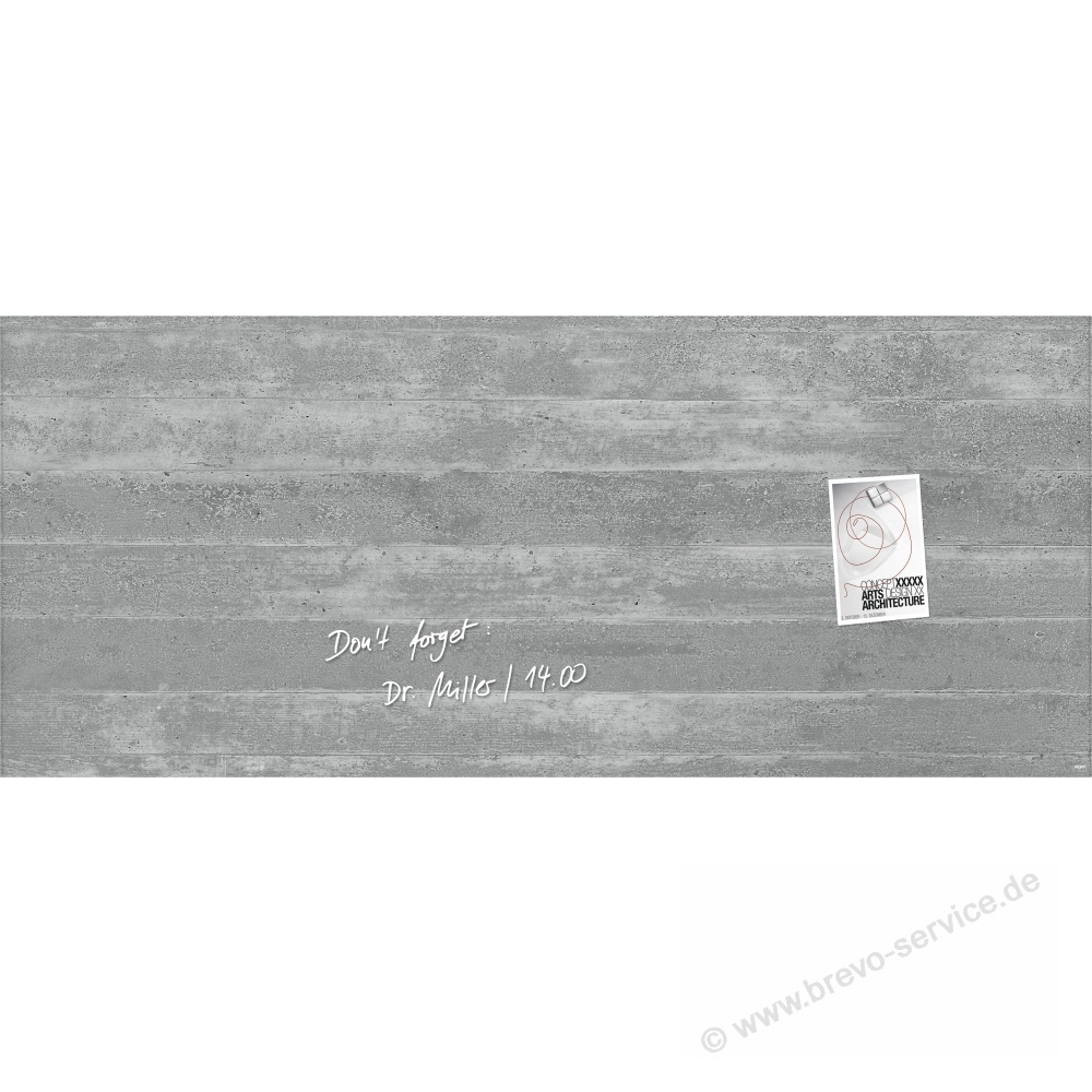 Sigel Glas-Magnettafel artverum GL248 130 x 55 cm grau Sichtbeton, brevo-se