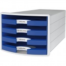 HAN Schubladenbox IMPULS 1013-14 DIN C4 4 offene Schubfächer lichtgrau blau