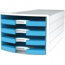HAN Schubladenbox IMPULS 1013-54 DIN C4 4 offene Schubfächer weiß hellblau