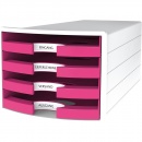 HAN Schubladenbox IMPULS 1013-56 DIN C4 4 offene Schubfächer weiß pink