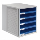 HAN Schubladenbox Schrank-Set 1401-14 A4 5 Fächer offen lichtgrau blau