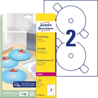 Avery Zweckform CD-Etiketten SuperSize L7760-25 weiß 50er Pack
