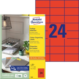 Avery Zweckform Etiketten 3448 70 x 37 mm rot 2400er Pack