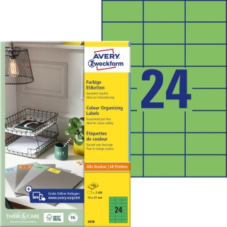 Avery Zweckform Etiketten 3450 70 x 37 mm grn 2400er Pack