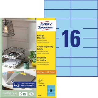 Avery Zweckform Etiketten 3453 105 x 37 mm blau 1600er Pack