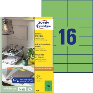 Avery Zweckform Etiketten 3454 105 x 37 mm grün 1600er Pack