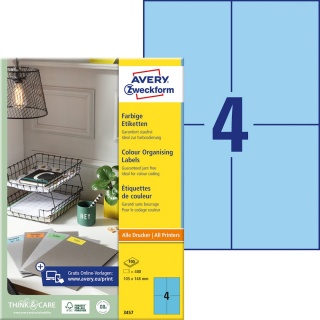 Avery Zweckform Etiketten 3457 105 x 148 mm blau 400er Pack