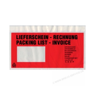 Dokumententaschen DL rot bedruckt Lieferschein-Rechnung 250er Pack