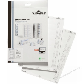 Durable Einsteckschild Badgemaker 142302 30 x 65 mm weiß 360er Pack