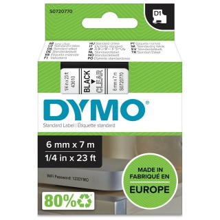 Dymo Schriftband D1 43610 S0720770 6 mm schwarz transparent