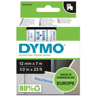 Dymo Schriftband D1 45014 S0720540 12 mm blau auf weiß