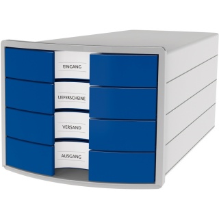 HAN Schubladenbox IMPULS 1012-14 DIN C4 4 Schubfcher lichtgrau blau