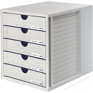 HAN Schubladenbox Systembox 1450-11 5 Schubfcher DIN C4 lichtgrau