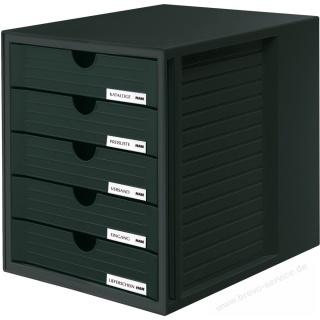 HAN Schubladenbox Systembox 1450-13 5 Schubfcher DIN C4 schwarz