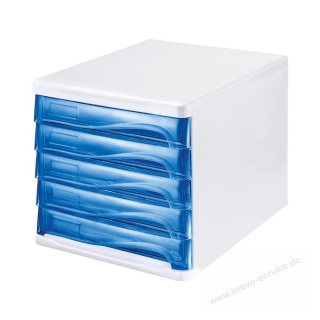 Helit Schubladenbox H6129430 mit 5 Schben lichtgrau blau transparent