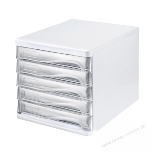 Helit Schubladenbox H6129402 mit 5 Schüben lichtgrau glasklar