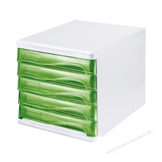 Helit Schubladenbox H6129450 mit 5 Schüben lichtgrau grün transparent