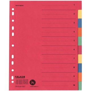 Karton-Register A4 volle Höhe 10-teilig blanko Taben farbig