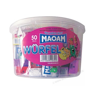 Maoam Kaubonbon Würfel in Runddose 50er Pack