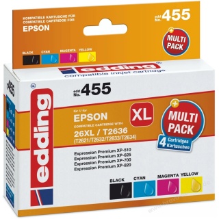 edding Tintenpatrone EDD-455 kompatibel zu Epson T26XL Multipack